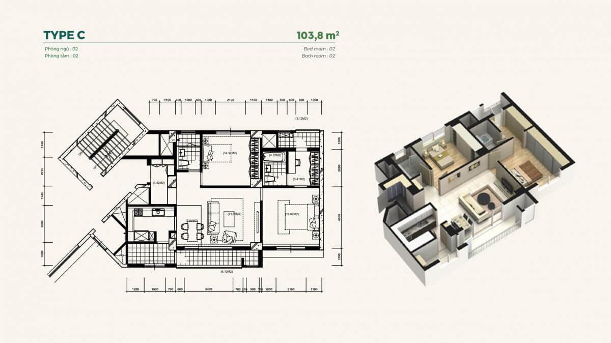 Thiết kế căn hộ Essensia Type C